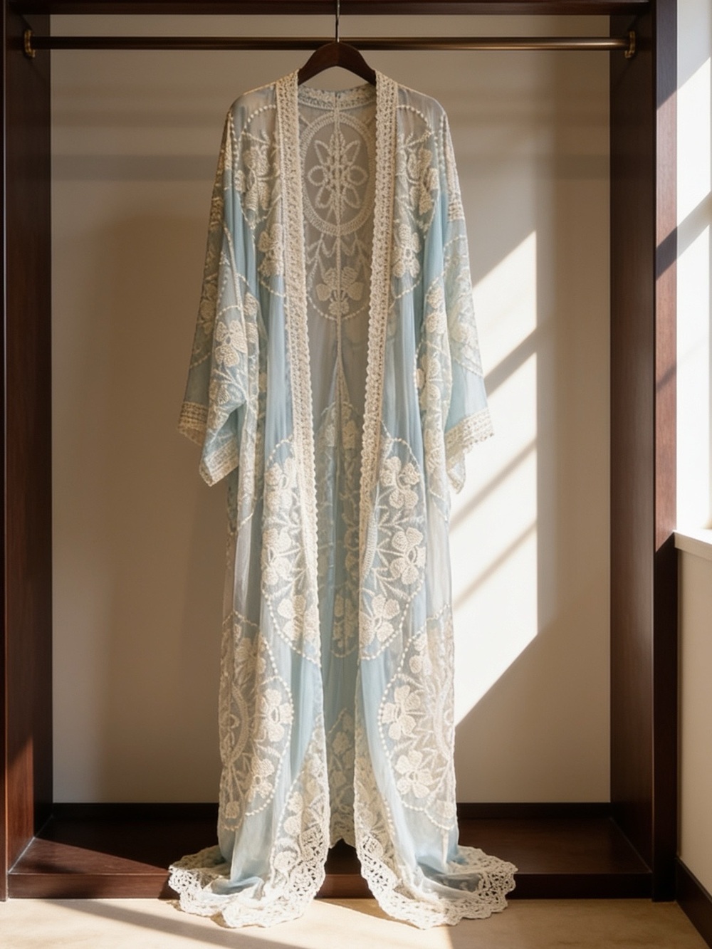 Anna-Kaci Mint Green Boho Floral Lace Mesh Duster Kimono Cardigan —NWOT One Size